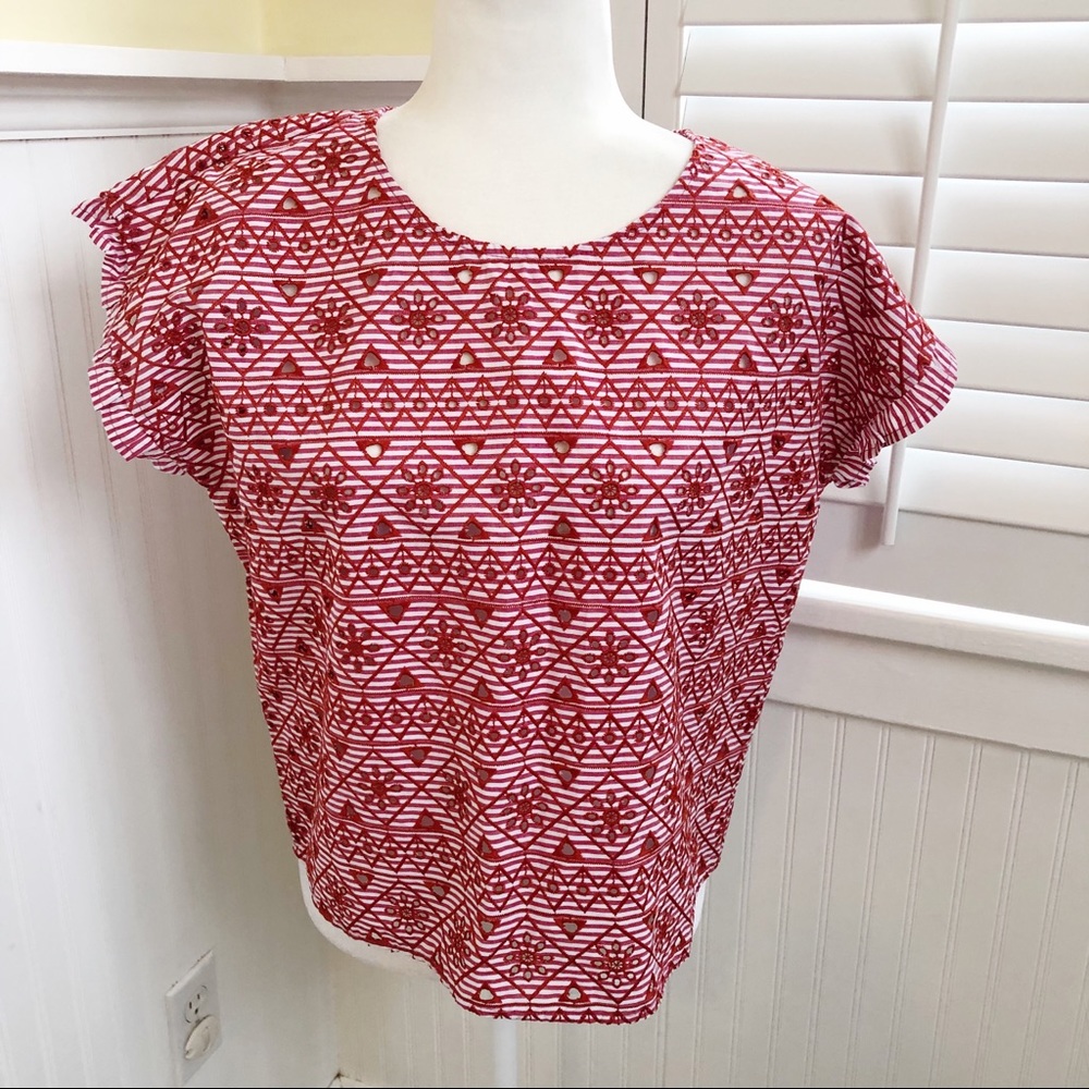 Coco Colette NWT Red Eyelet Boxy Blouse Medium
